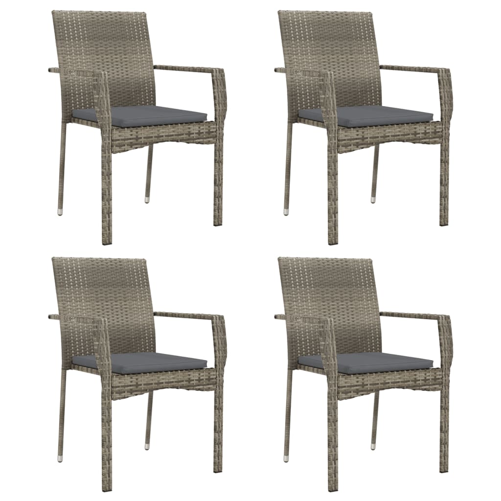vidaXL 5-tlg. Garten-Essgruppe mit Kissen Grau Poly Rattan