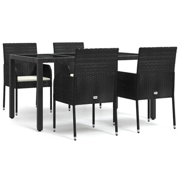 vidaXL 5-tlg. Garten-Essgruppe mit Kissen Schwarz Poly Rattan