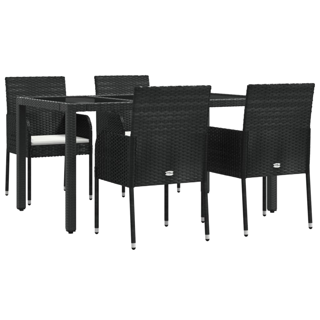vidaXL 5-tlg. Garten-Essgruppe mit Kissen Schwarz Poly Rattan