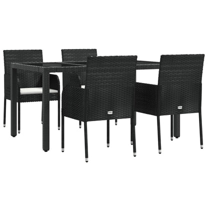 vidaXL 5-tlg. Garten-Essgruppe mit Kissen Schwarz Poly Rattan