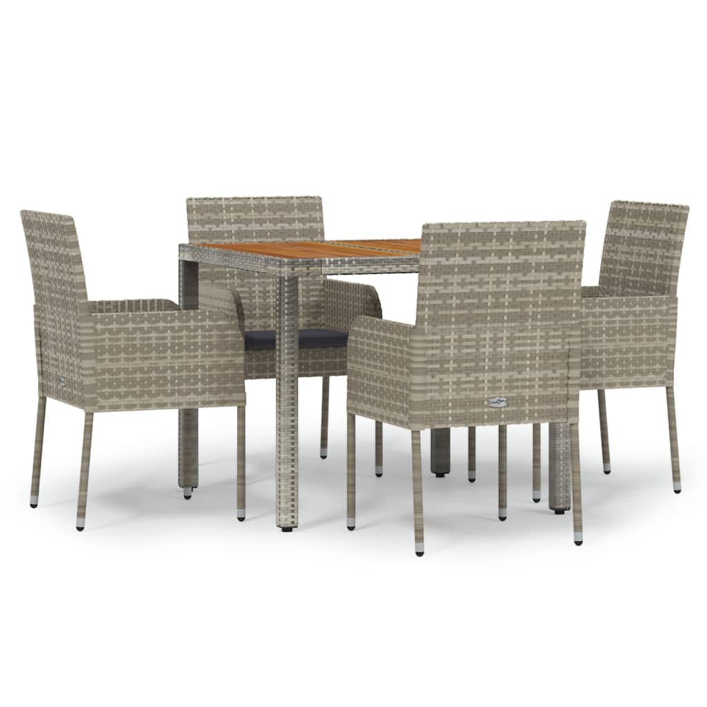 vidaXL 5-tlg. Garten-Essgruppe mit Kissen Grau Poly Rattan
