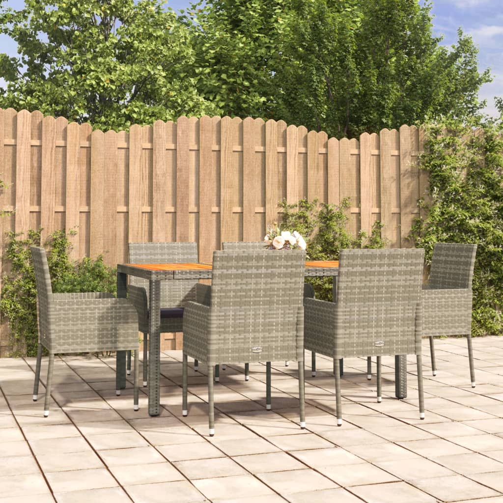 7-tlg. Garten-Essgruppe mit Kissen Grau Poly Rattan