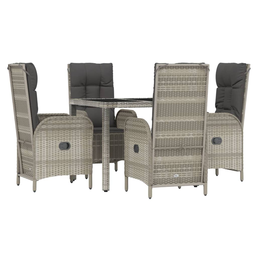 vidaXL 5-tlg. Garten-Essgruppe mit Kissen Grau Poly Rattan