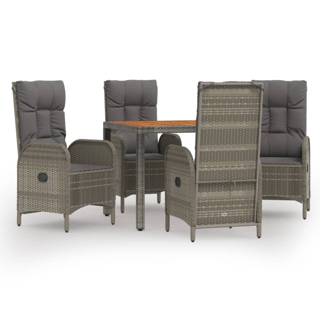 vidaXL 5-tlg. Garten-Essgruppe mit Kissen Grau Poly Rattan