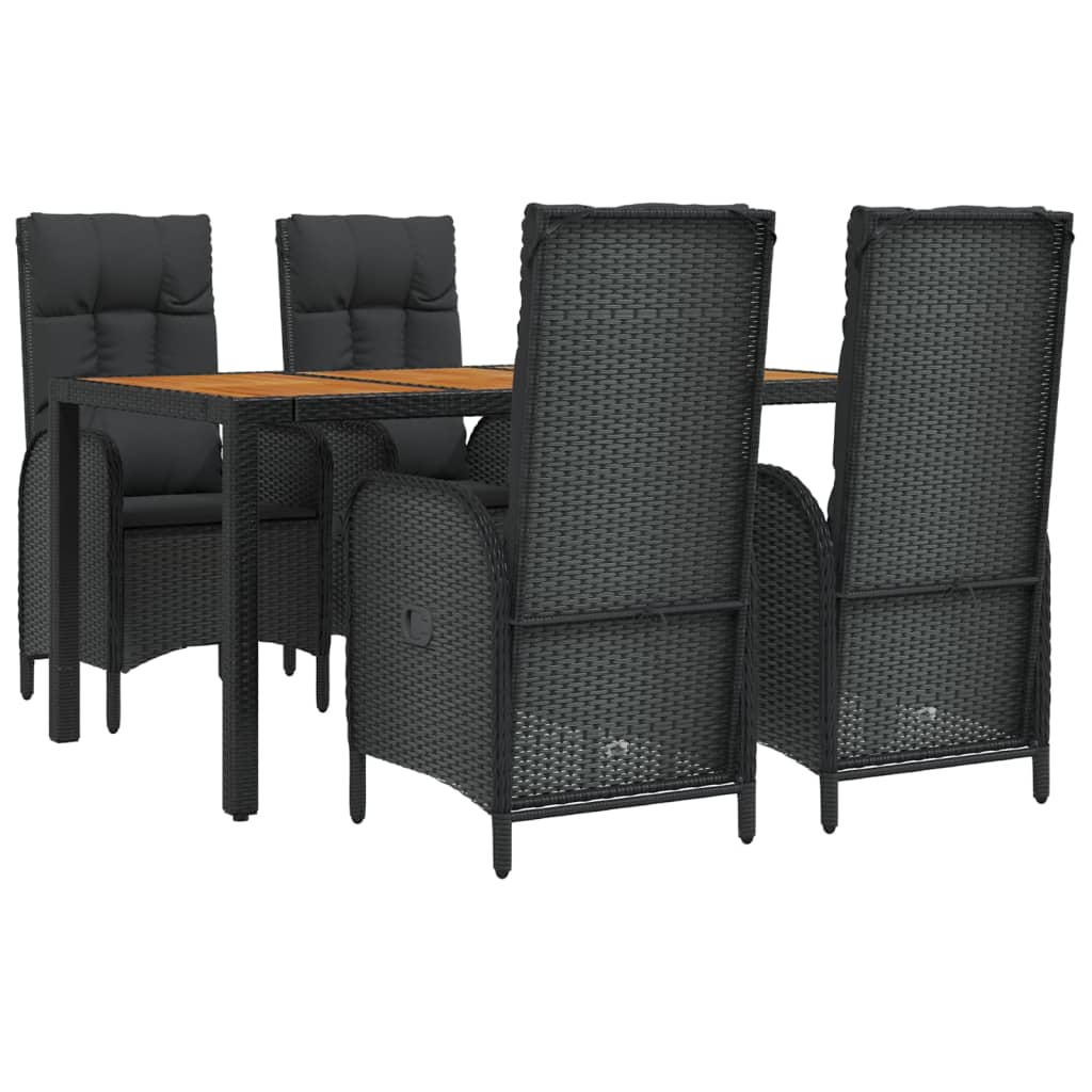 vidaXL 5-tlg. Garten-Essgruppe mit Kissen Schwarz Poly Rattan