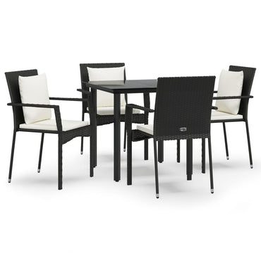 vidaXL 5-tlg. Garten-Essgruppe mit Kissen Schwarz Poly Rattan