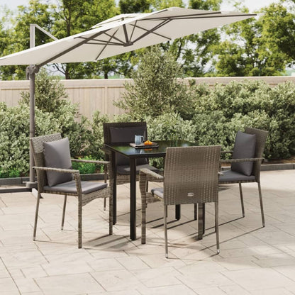 vidaXL 5-tlg. Garten-Essgruppe mit Kissen Schwarz und Grau Poly Rattan
