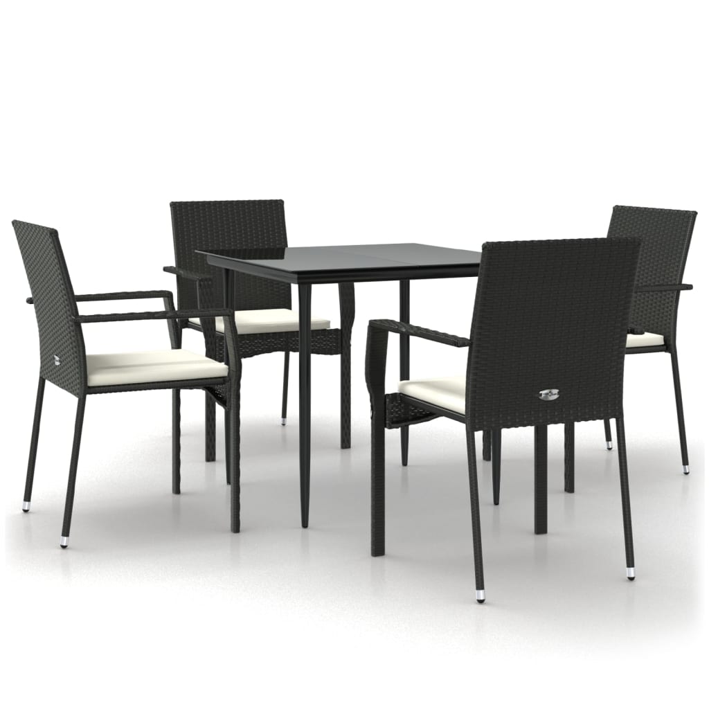 vidaXL 5-tlg. Garten-Essgruppe mit Kissen Schwarz Poly Rattan
