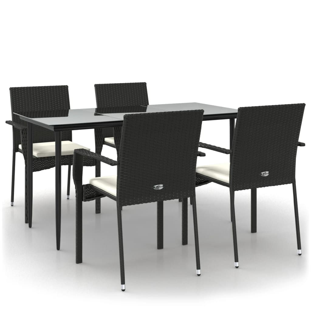 vidaXL 5-tlg. Garten-Essgruppe mit Kissen Schwarz Poly Rattan