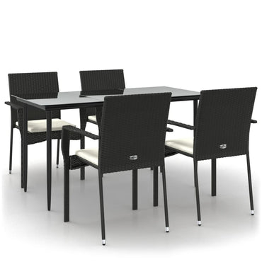 vidaXL 5-tlg. Garten-Essgruppe mit Kissen Schwarz Poly Rattan