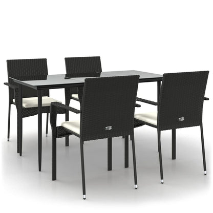 vidaXL 5-tlg. Garten-Essgruppe mit Kissen Schwarz Poly Rattan