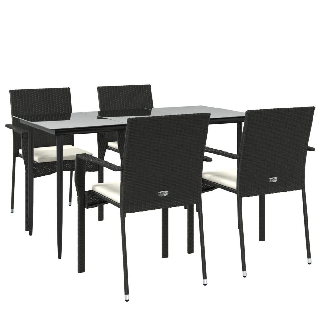 vidaXL 5-tlg. Garten-Essgruppe mit Kissen Schwarz Poly Rattan