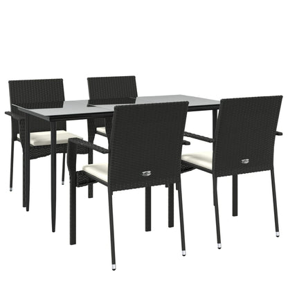 vidaXL 5-tlg. Garten-Essgruppe mit Kissen Schwarz Poly Rattan