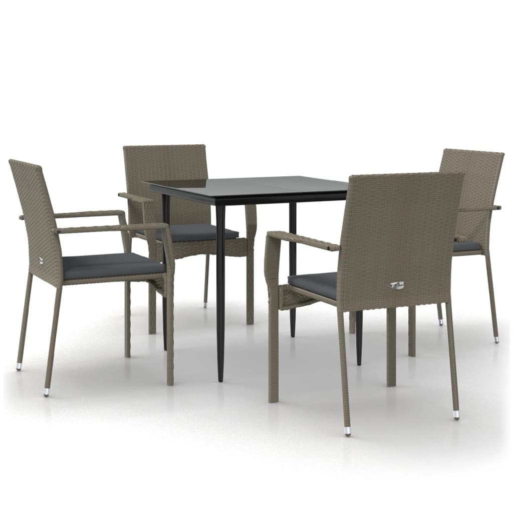 vidaXL 5-tlg. Garten-Essgruppe mit Kissen Schwarz und Grau Poly Rattan