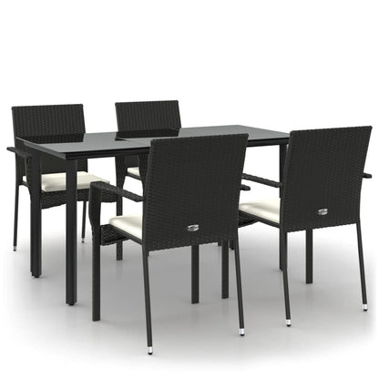 vidaXL 5-tlg. Garten-Essgruppe mit Kissen Schwarz Poly Rattan