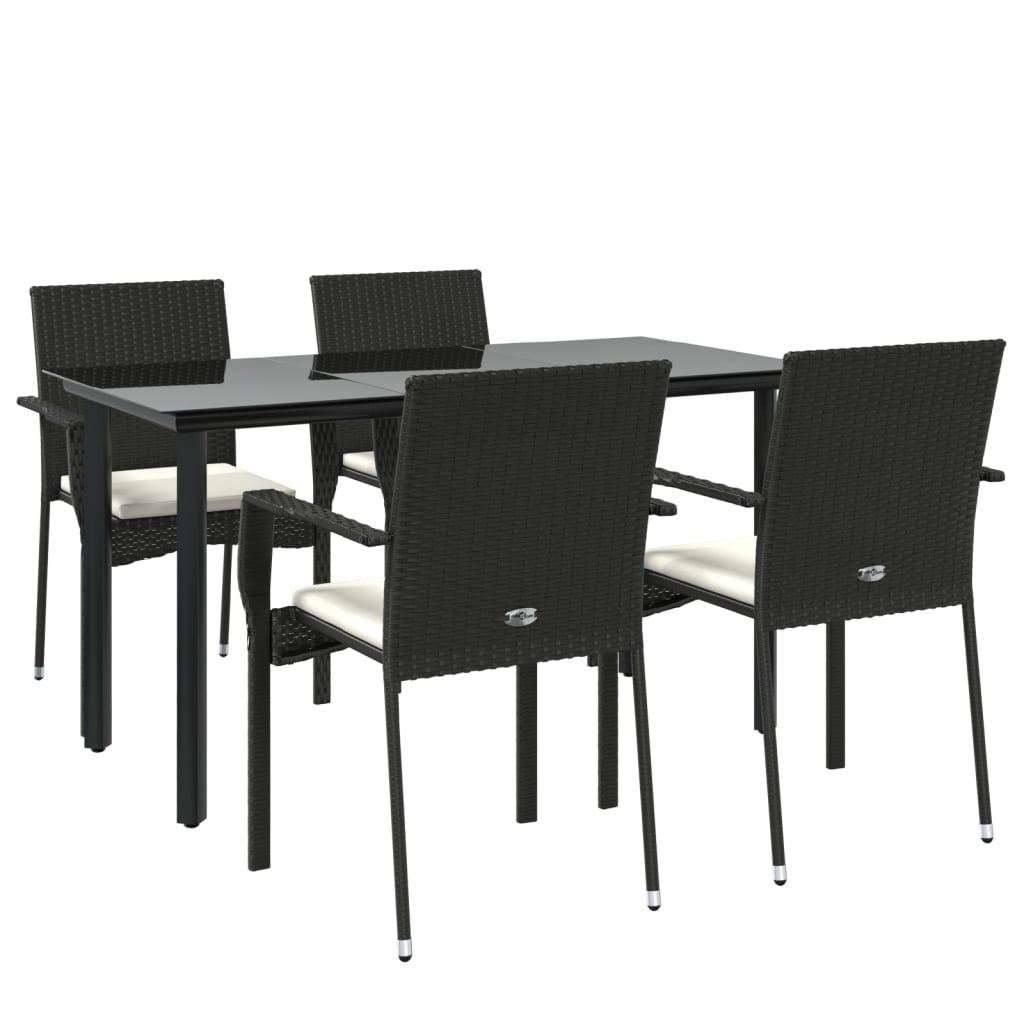 vidaXL 5-tlg. Garten-Essgruppe mit Kissen Schwarz Poly Rattan