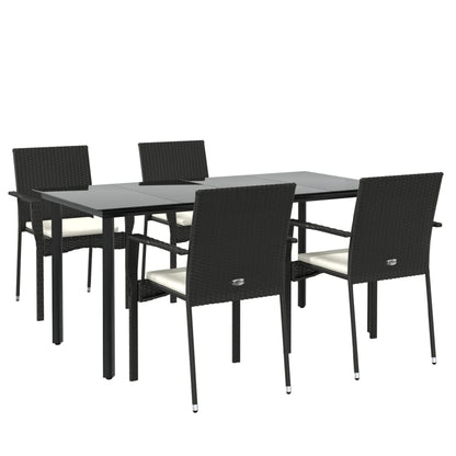 vidaXL 5-tlg. Garten-Essgruppe mit Kissen Schwarz Poly Rattan
