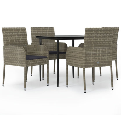 vidaXL 5-tlg. Garten-Essgruppe mit Kissen Schwarz und Grau Poly Rattan
