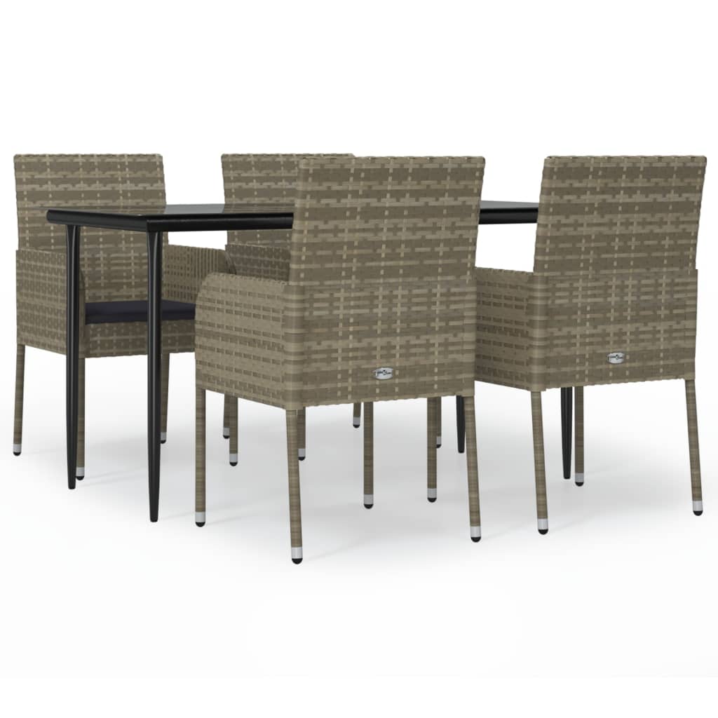 vidaXL 5-tlg. Garten-Essgruppe mit Kissen Schwarz und Grau Poly Rattan