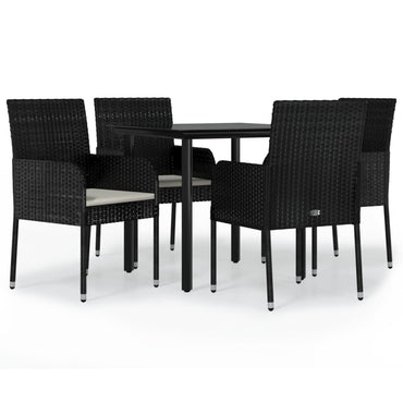 vidaXL 5-tlg. Garten-Essgruppe mit Kissen Schwarz Poly Rattan