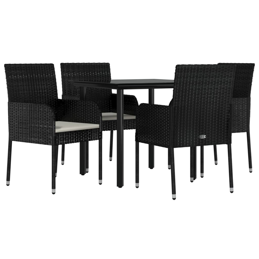 vidaXL 5-tlg. Garten-Essgruppe mit Kissen Schwarz Poly Rattan