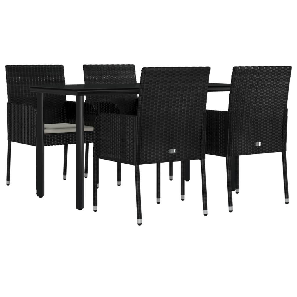 vidaXL 5-tlg. Garten-Essgruppe mit Kissen Schwarz Poly Rattan