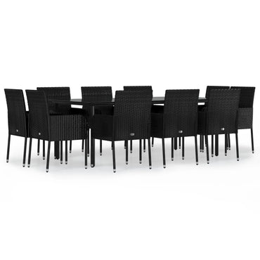 vidaXL 11-tlg. Garten-Essgruppe mit Kissen Schwarz Poly Rattan