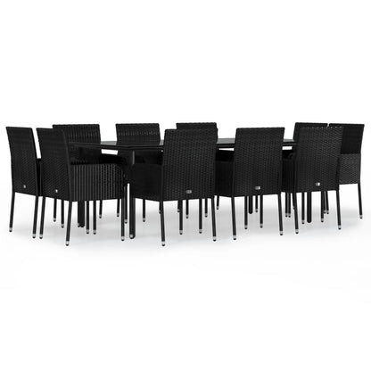 vidaXL 11-tlg. Garten-Essgruppe mit Kissen Schwarz Poly Rattan