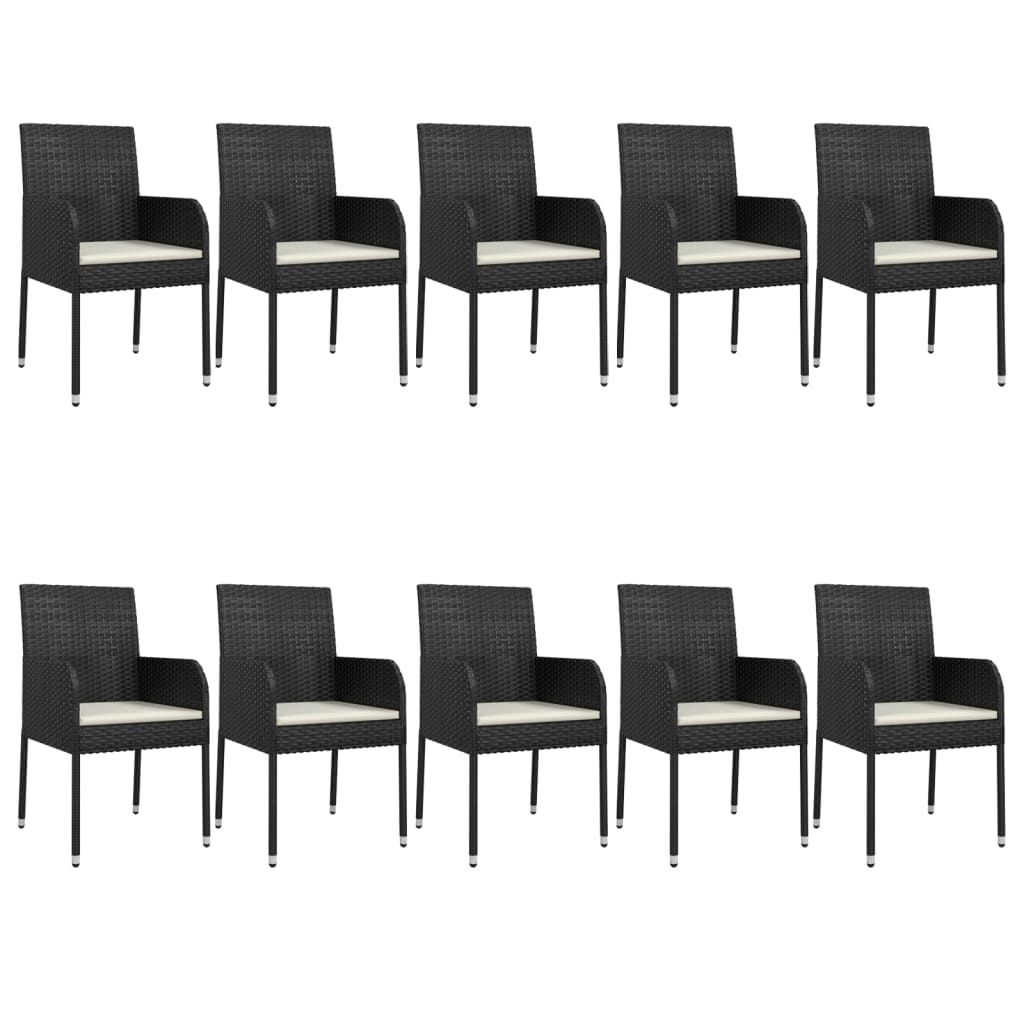 vidaXL 11-tlg. Garten-Essgruppe mit Kissen Schwarz Poly Rattan