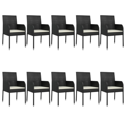 vidaXL 11-tlg. Garten-Essgruppe mit Kissen Schwarz Poly Rattan