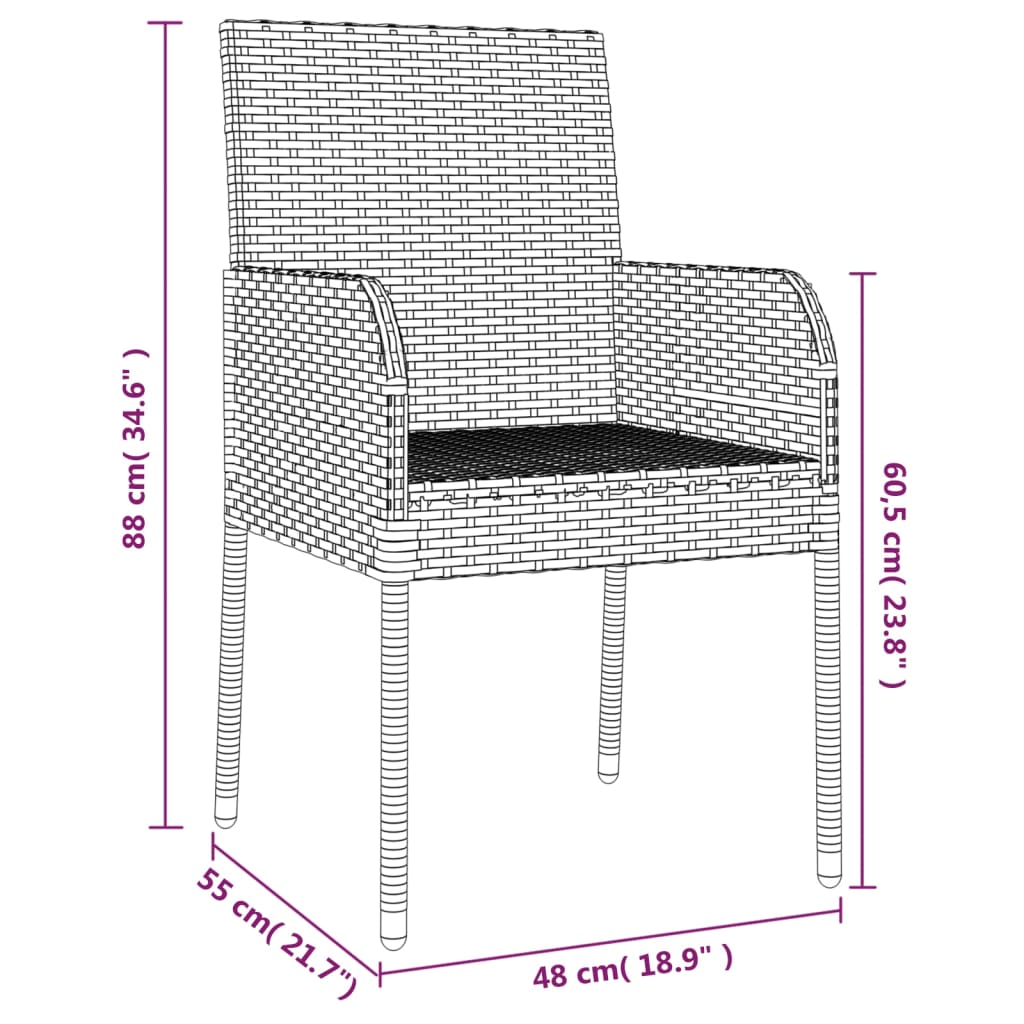 vidaXL 11-tlg. Garten-Essgruppe mit Kissen Schwarz Poly Rattan