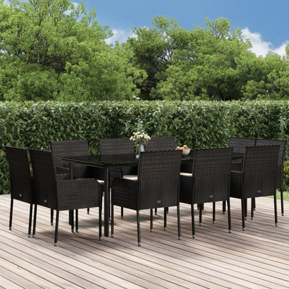 vidaXL 11-tlg. Garten-Essgruppe mit Kissen Schwarz Poly Rattan