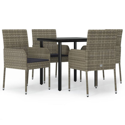 vidaXL 5-tlg. Garten-Essgruppe mit Kissen Schwarz und Grau Poly Rattan