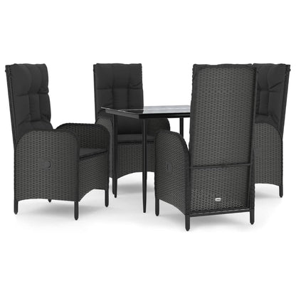 vidaXL 5-tlg. Garten-Essgruppe mit Kissen Schwarz Poly Rattan