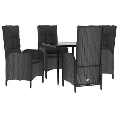 vidaXL 5-tlg. Garten-Essgruppe mit Kissen Schwarz Poly Rattan