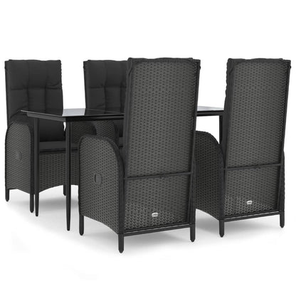 vidaXL 5-tlg. Garten-Essgruppe mit Kissen Schwarz Poly Rattan