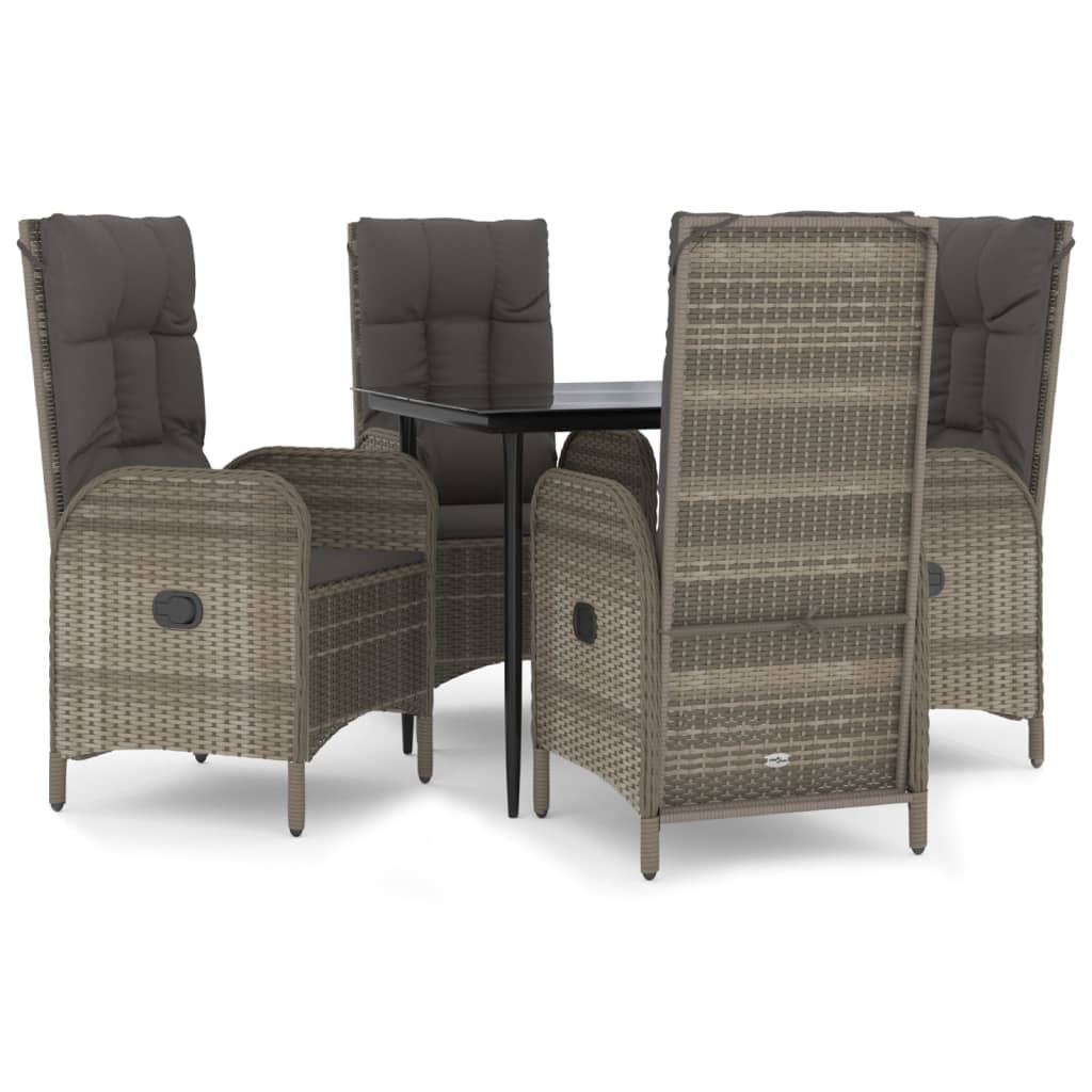 vidaXL 5-tlg. Garten-Essgruppe mit Kissen Schwarz und Grau Poly Rattan