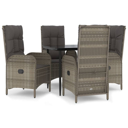 vidaXL 5-tlg. Garten-Essgruppe mit Kissen Schwarz und Grau Poly Rattan