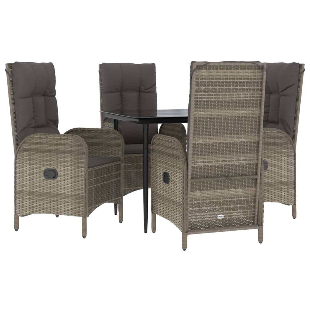 vidaXL 5-tlg. Garten-Essgruppe mit Kissen Schwarz und Grau Poly Rattan