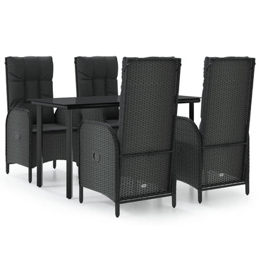 vidaXL 5-tlg. Garten-Essgruppe mit Kissen Schwarz Poly Rattan