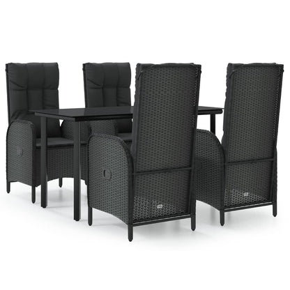 vidaXL 5-tlg. Garten-Essgruppe mit Kissen Schwarz Poly Rattan
