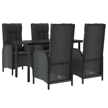 vidaXL 5-tlg. Garten-Essgruppe mit Kissen Schwarz Poly Rattan