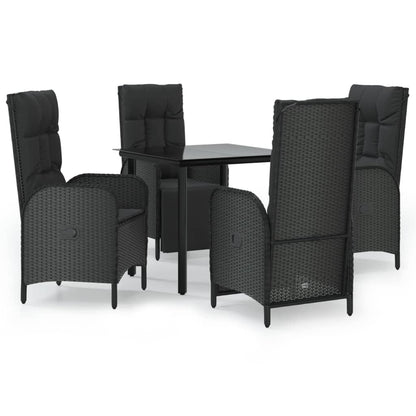 vidaXL 5-tlg. Garten-Essgruppe mit Kissen Schwarz Poly Rattan