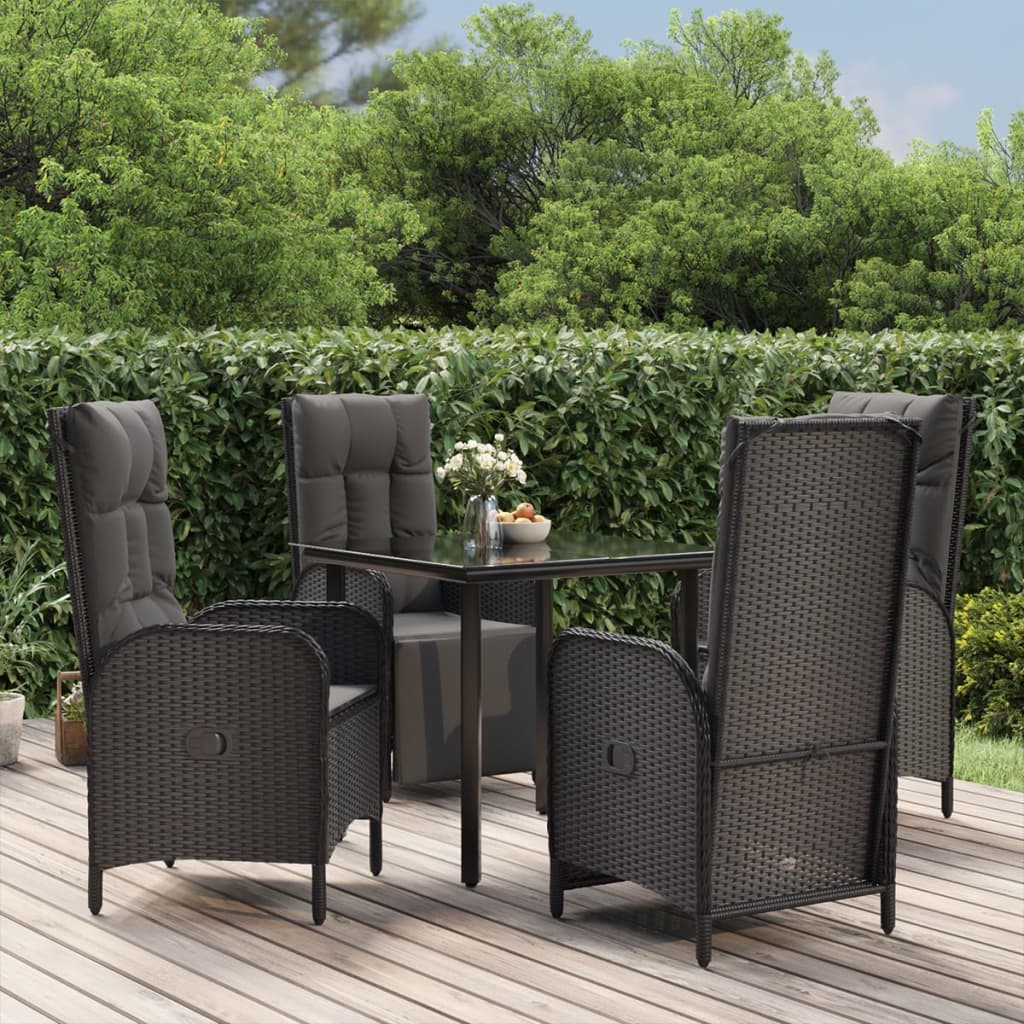 vidaXL 5-tlg. Garten-Essgruppe mit Kissen Schwarz Poly Rattan