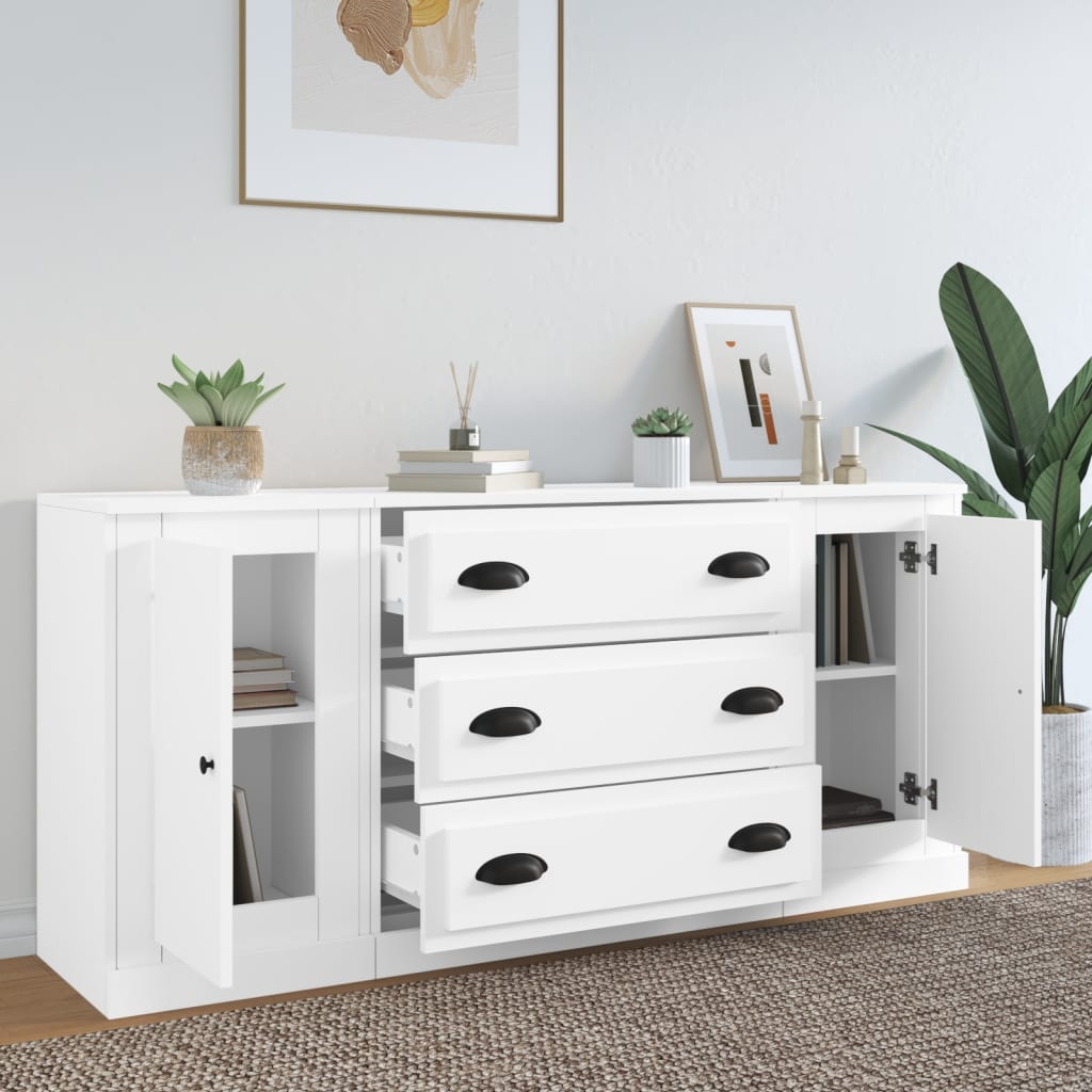 vidaXL Enfilades 3 pcs Blanc Bois d'ingénierie
