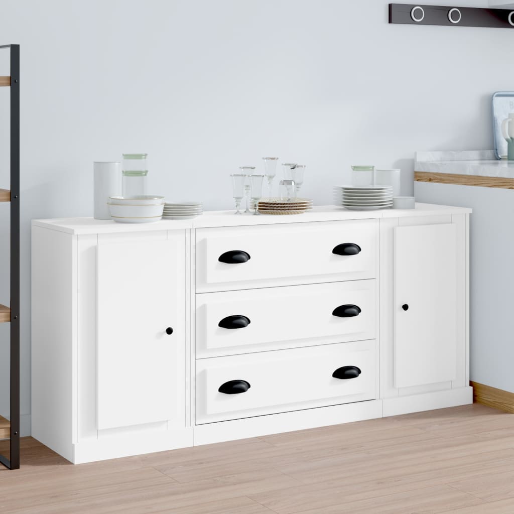 vidaXL Enfilades 3 pcs Blanc Bois d'ingénierie