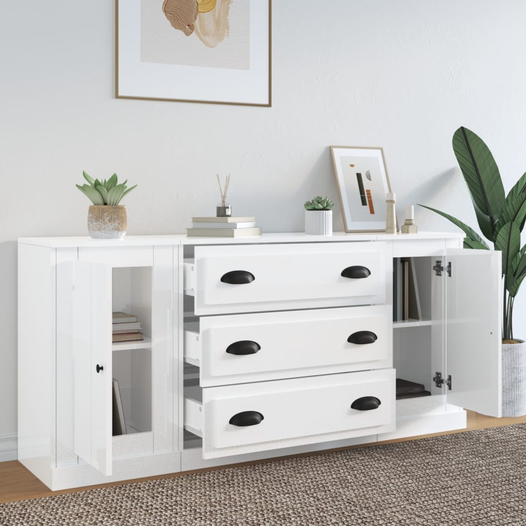 vidaXL Buffets 3 pcs Blanc brillant Bois d'ingénierie