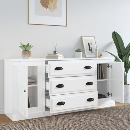 vidaXL Buffets 3 pcs Blanc brillant Bois d'ingénierie