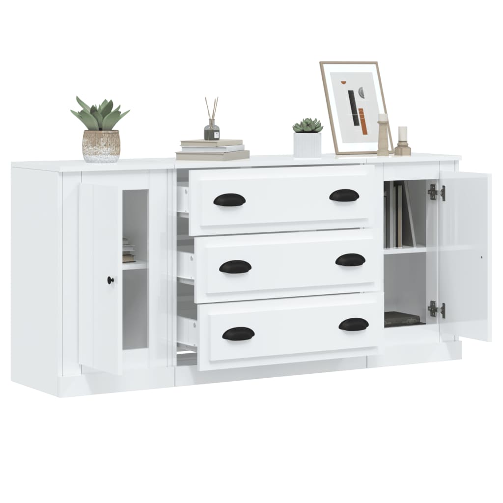 vidaXL Buffets 3 pcs Blanc brillant Bois d'ingénierie