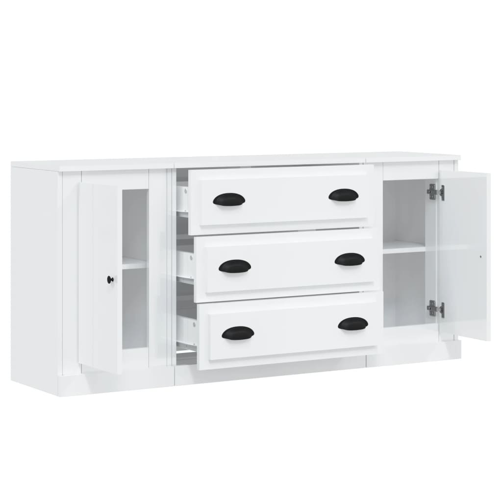 vidaXL Buffets 3 pcs Blanc brillant Bois d'ingénierie